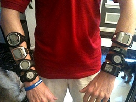 Runner with eight watches for the tests