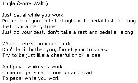 Pedal While Your Work - a twist on the famous song
