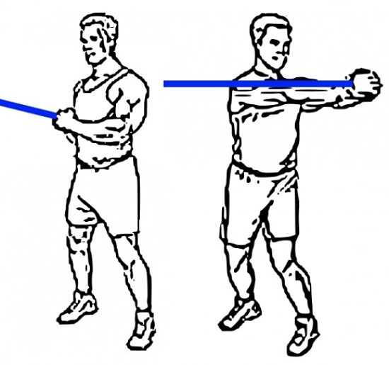 This resistance band exercise is good for the back, torso and shoulders